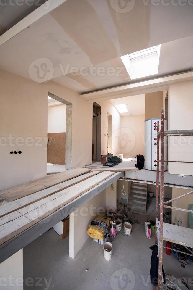 interior of construction site with scaffolding photo