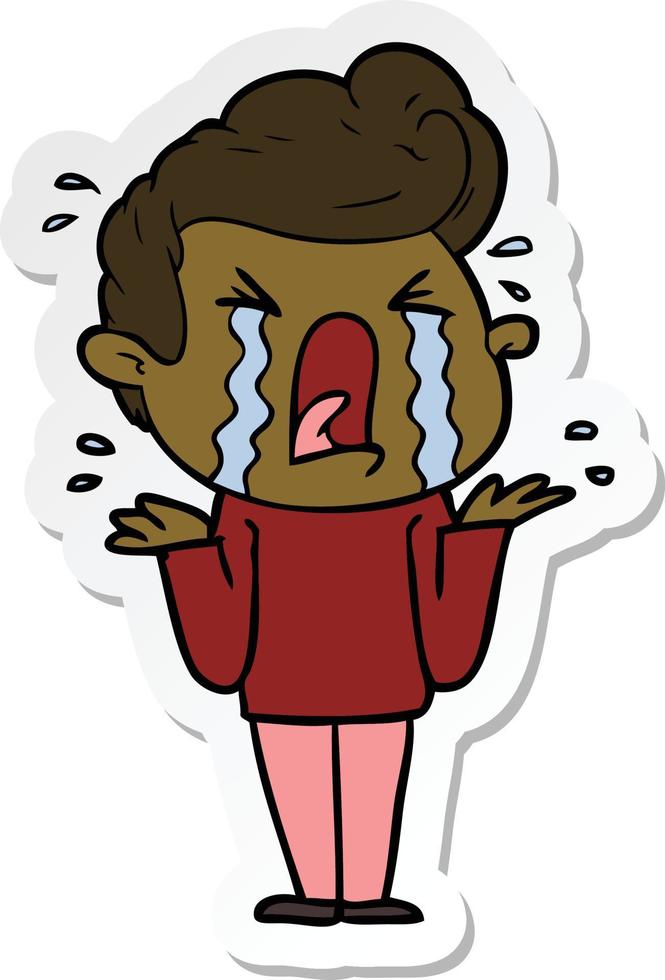 sticker of a cartoon crying man vector