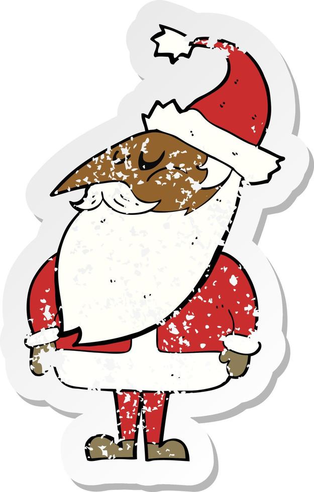 retro distressed sticker of a cartoon santa claus vector