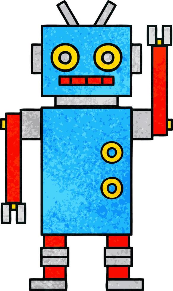 retro grunge texture cartoon dancing robot vector