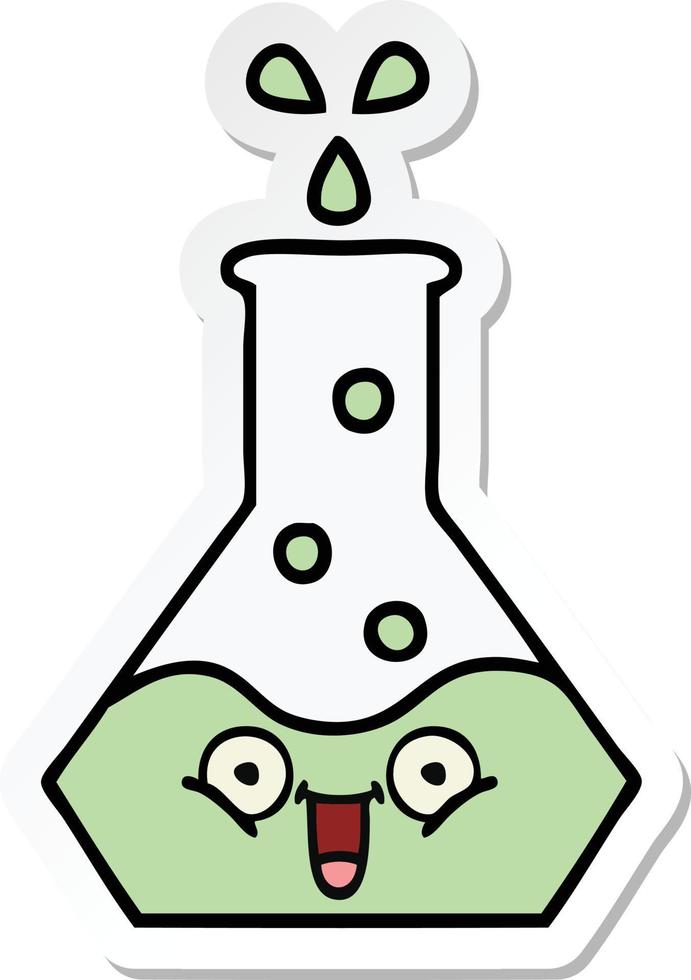 sticker of a cute cartoon science beaker vector