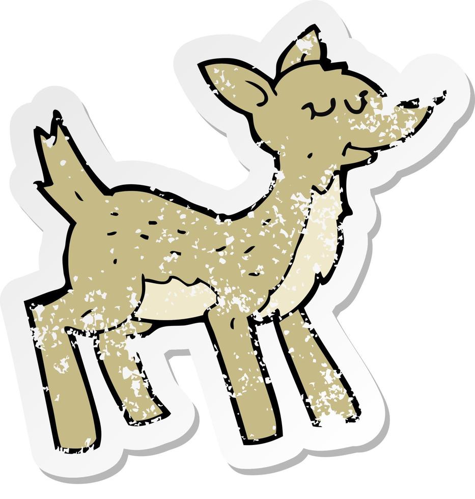 retro distressed sticker of a cute cartoon deer vector