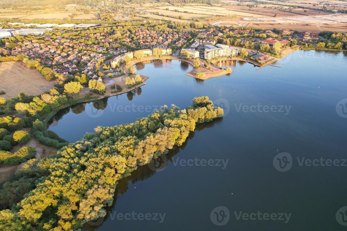 Beautiful aerial view of gorgeous lake at milton keynes england uk