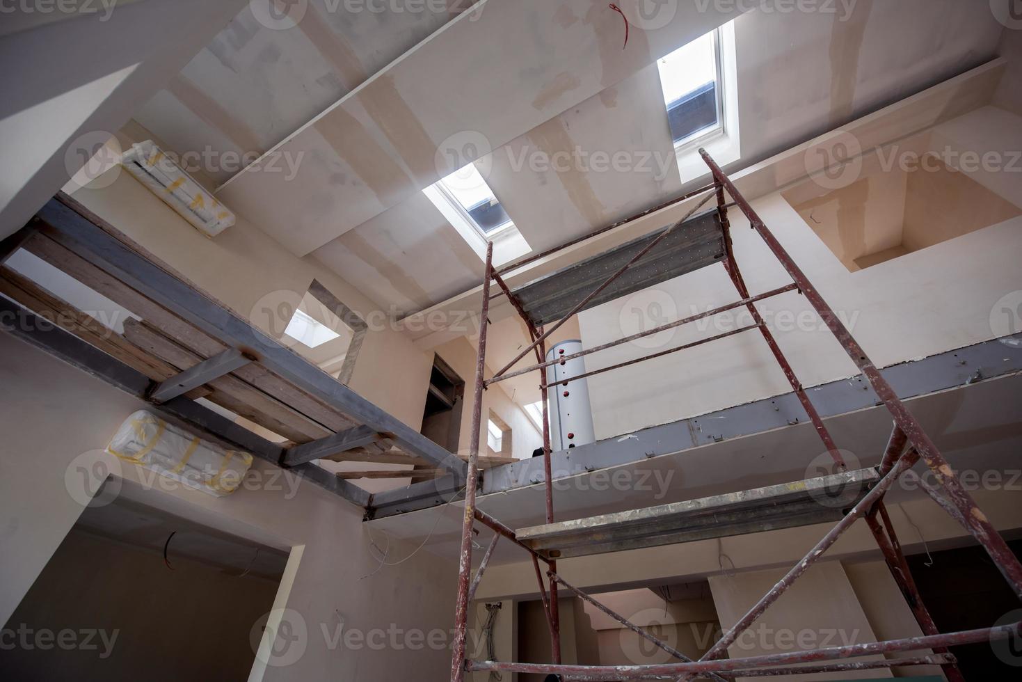 interior of construction site with scaffolding photo