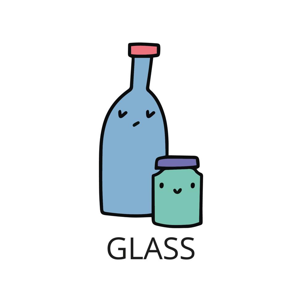 Glass trash vector illustration. Kawaii style.