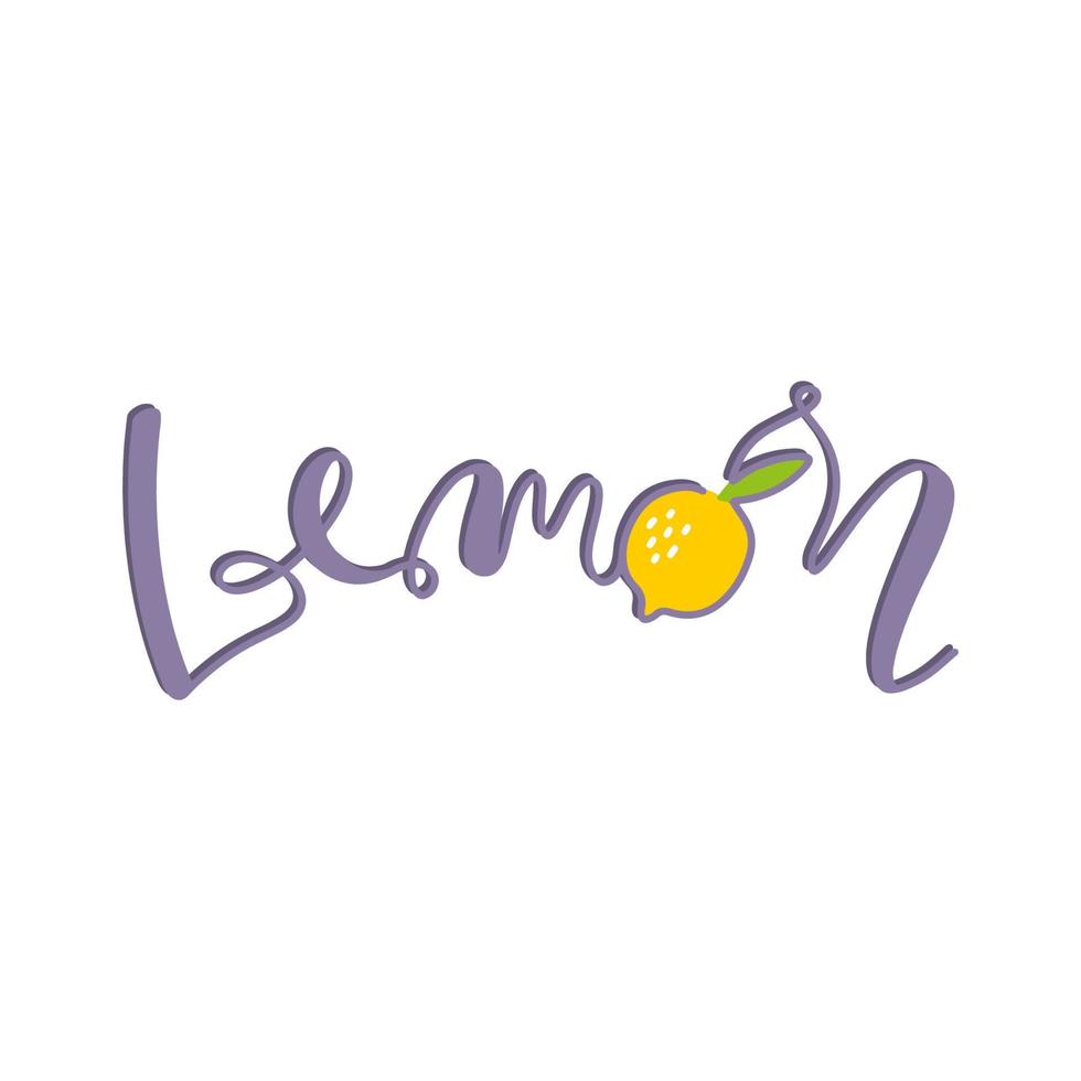 Lemon hand drawn lettering in line art style on white background. vector