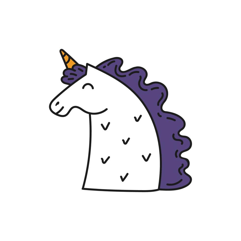 Cartoon illustration of unicorn head. Vector animal illustration element.