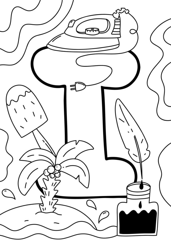 Coloring page with alphabet letter. Outline abc illustration. vector