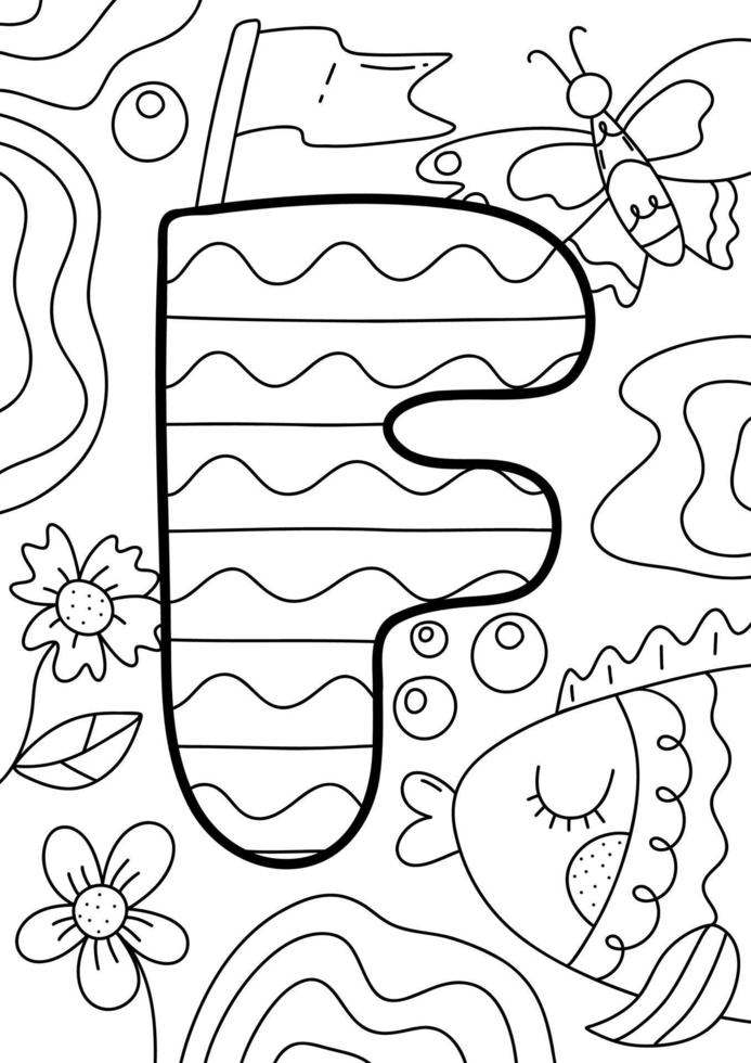 Coloring page with alphabet letter. Outline abc illustration. vector