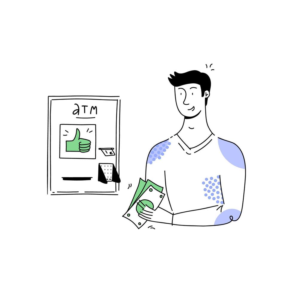 Man withdrawing cash from an ATM vector