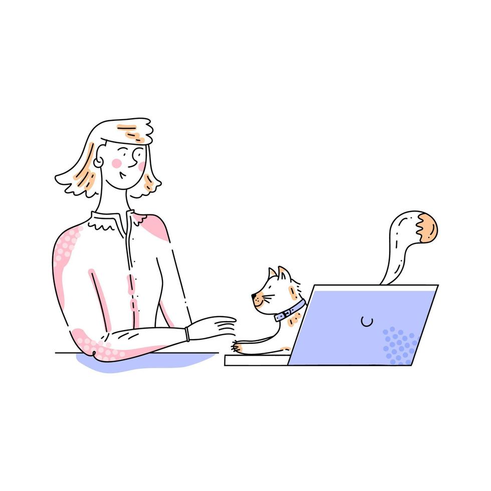 girl working on a computer vector