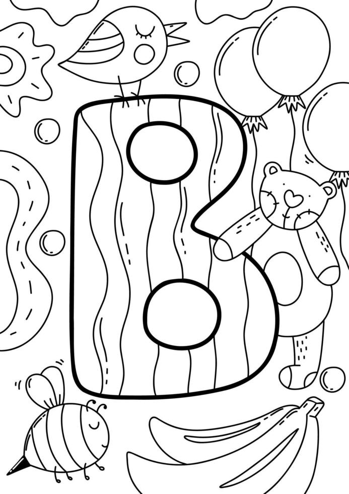 Alphabet letter B coloring page. vector