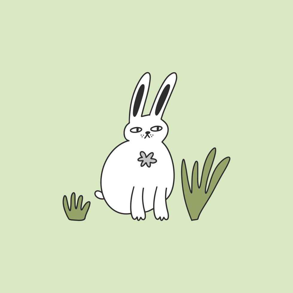 Cute rabbit hand drawn in cartoon style. Vector drawing. Cute cartoon easter greeting banner.