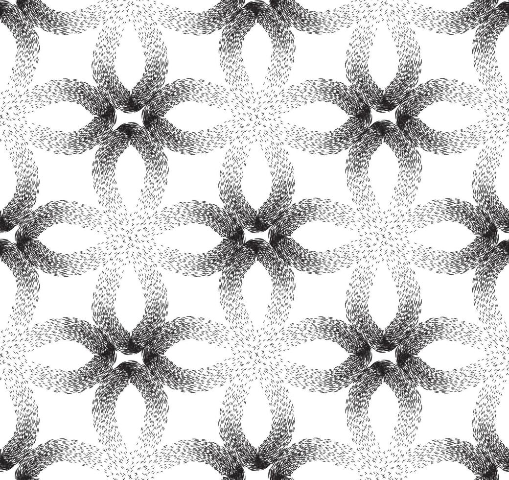 Floral geometric seamless pattern with dotted loop lines. Stylish ornamental monochrome background with flower petals vector