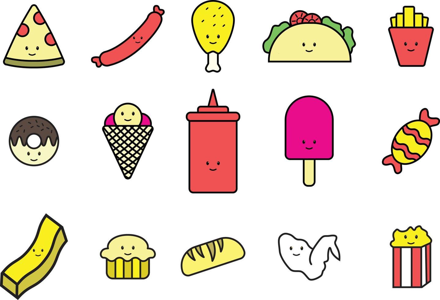 Cute Kawaii Icon Illustration For Restaurant Caffe Food and Beverage Business vector