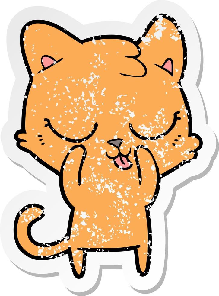 distressed sticker of a cartoon cat vector