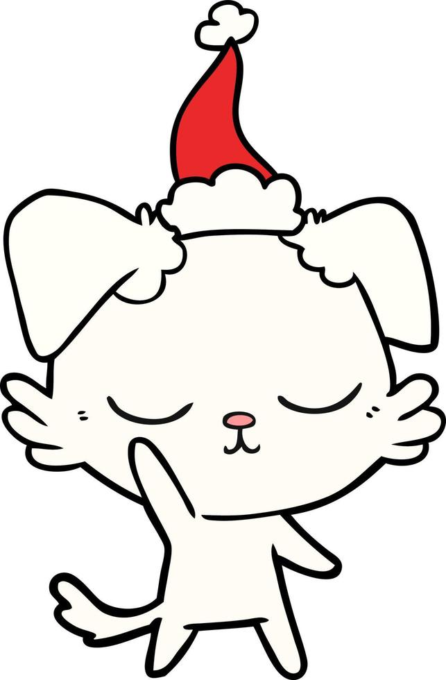 cute line drawing of a dog wearing santa hat vector