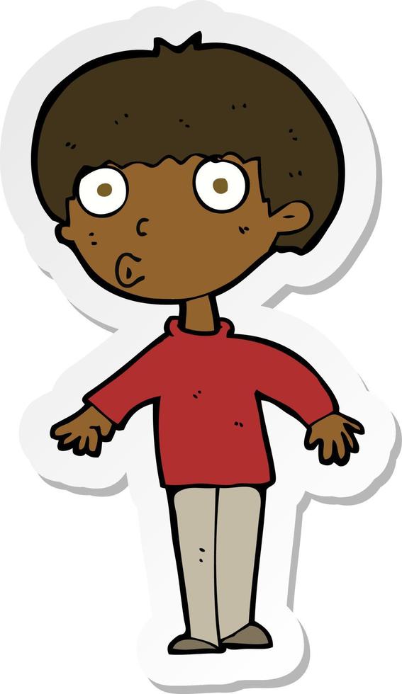 sticker of a cartoon surprised boy vector