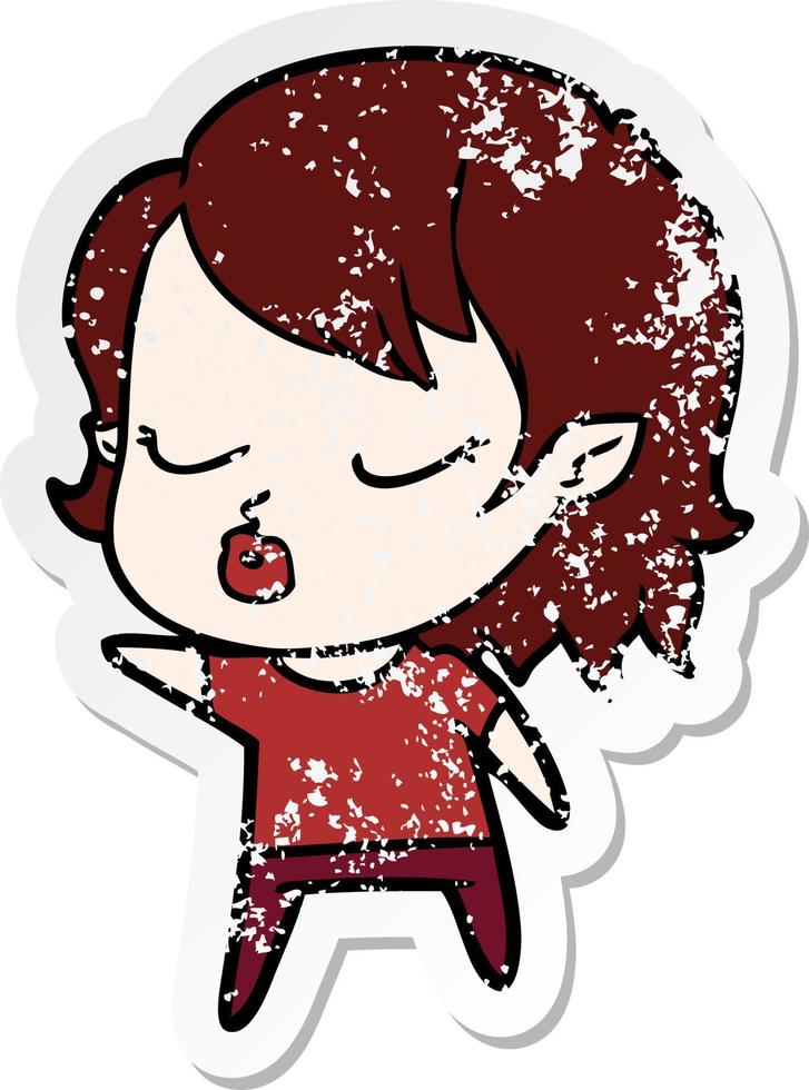 distressed sticker of a cute cartoon vampire girl vector