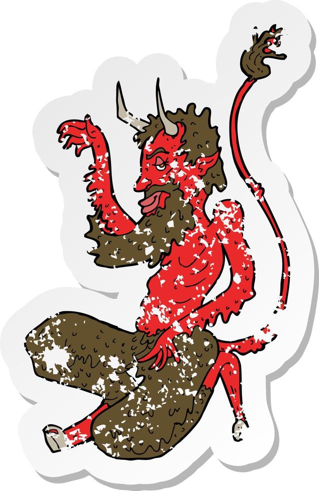 retro distressed sticker of a cartoon traditional devil vector