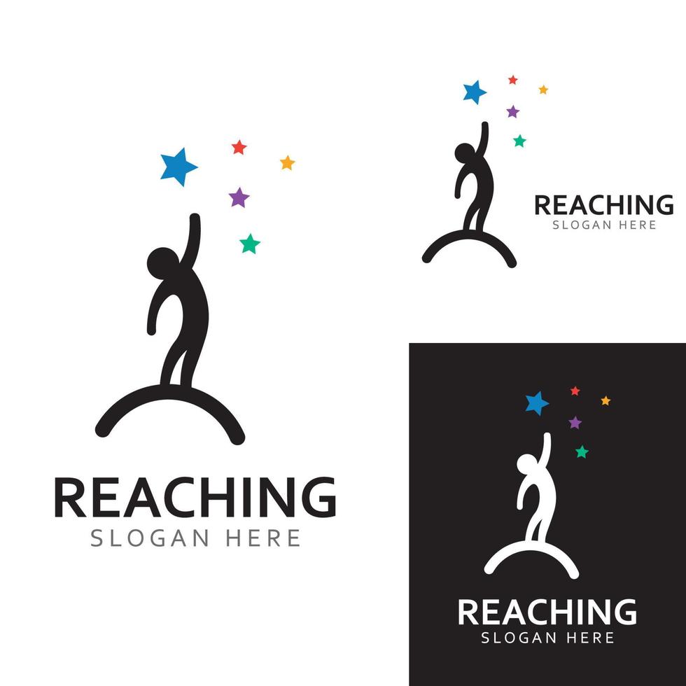 un logo para alcanzar las estrellas o un logo para alcanzar un sueño o meta. logotipo usando plantilla de ilustración de vector de diseño de concepto.