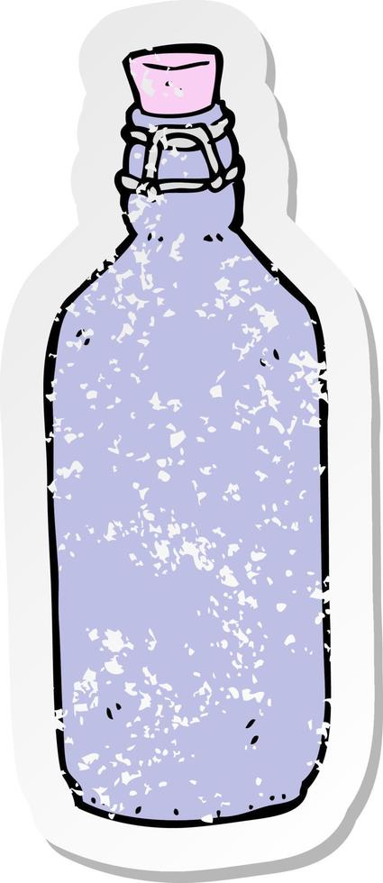retro distressed sticker of a cartoon traditional bottle vector