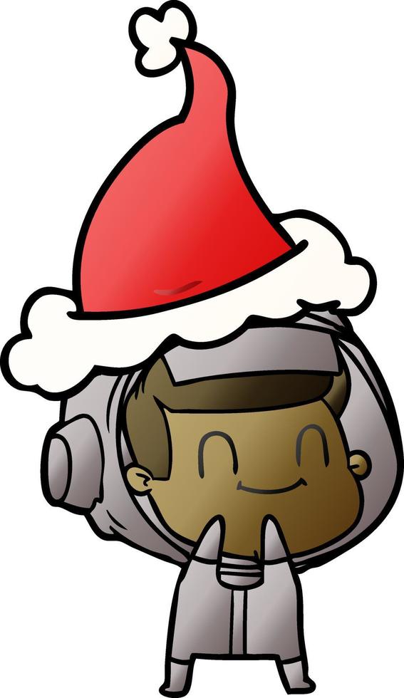 happy gradient cartoon of a astronaut wearing santa hat vector