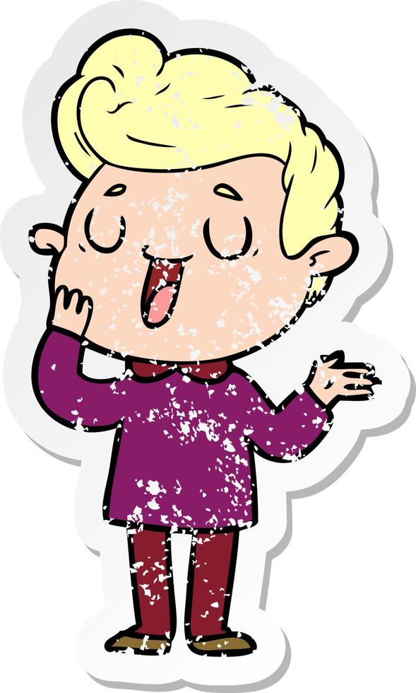 distressed sticker of a happy cartoon man vector