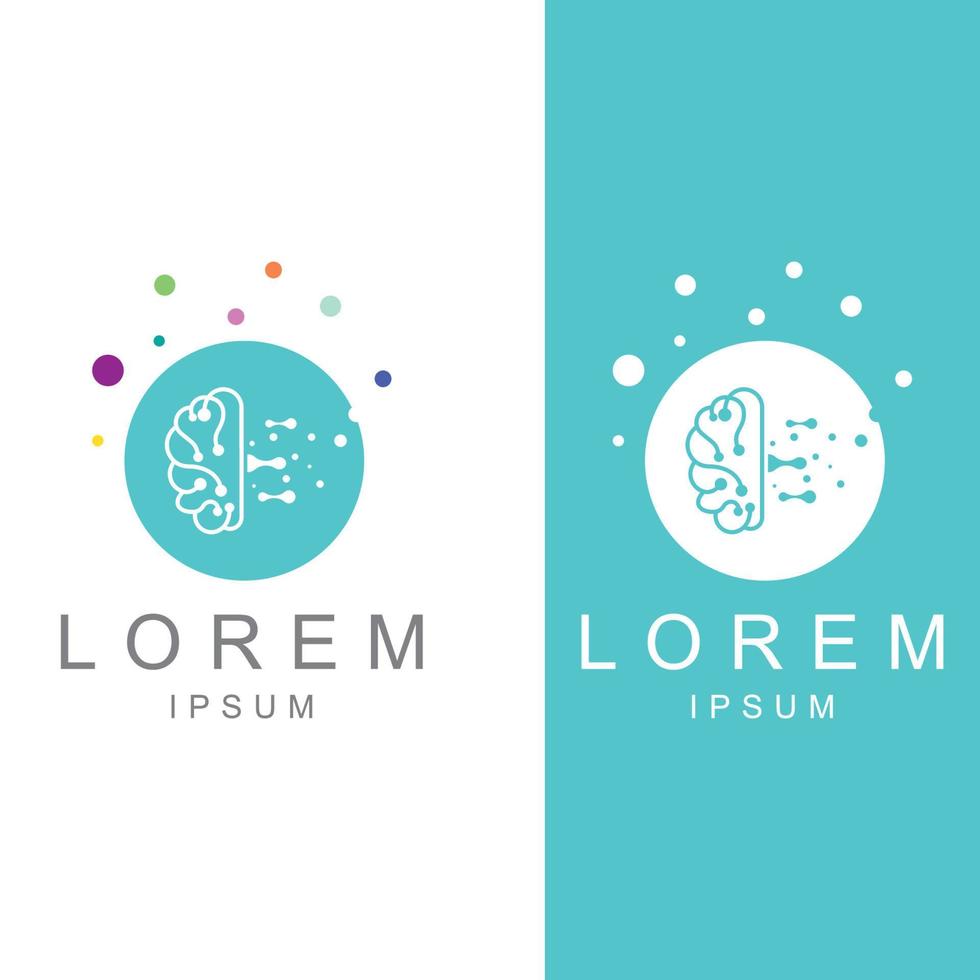 logotipo del cerebro. logotipo del cerebro con combinación de tecnología y células nerviosas de la parte del cerebro, con plantilla de ilustración vectorial de concepto de diseño. vector