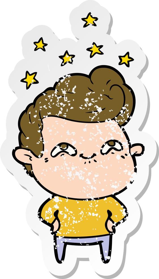 distressed sticker of a cartoon excited man vector