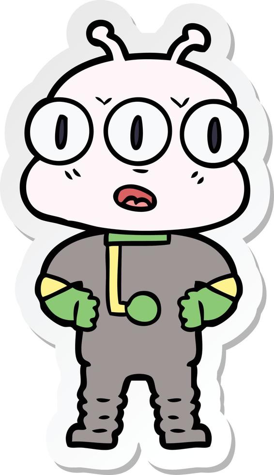 sticker of a cartoon three eyed alien vector