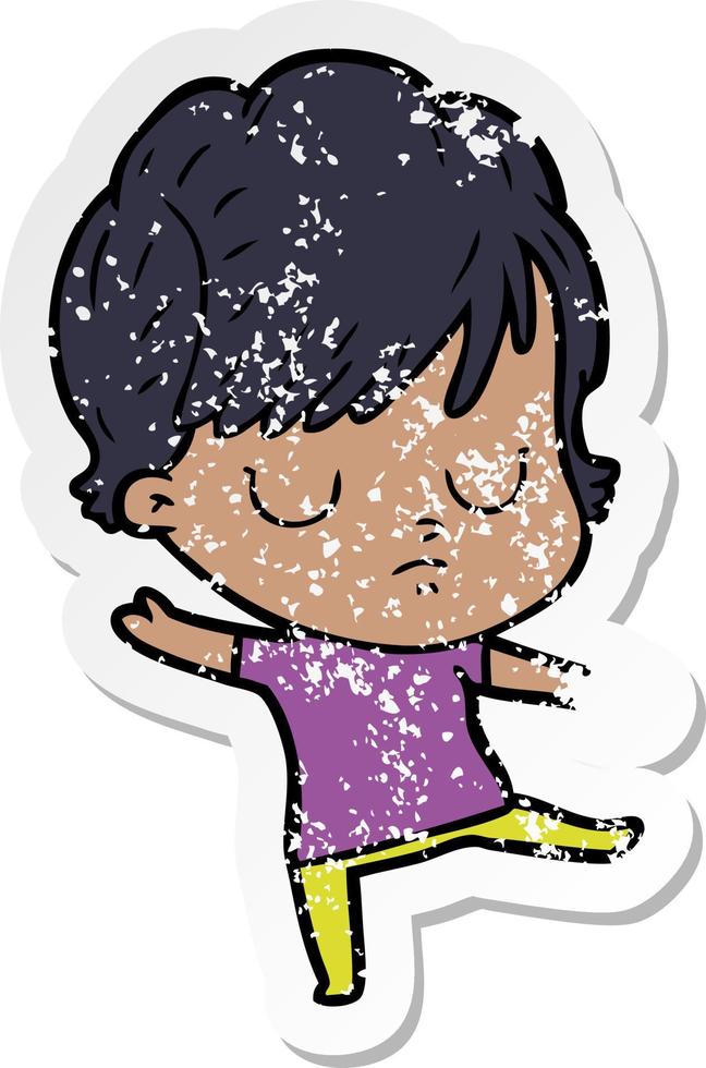 distressed sticker of a cartoon woman vector