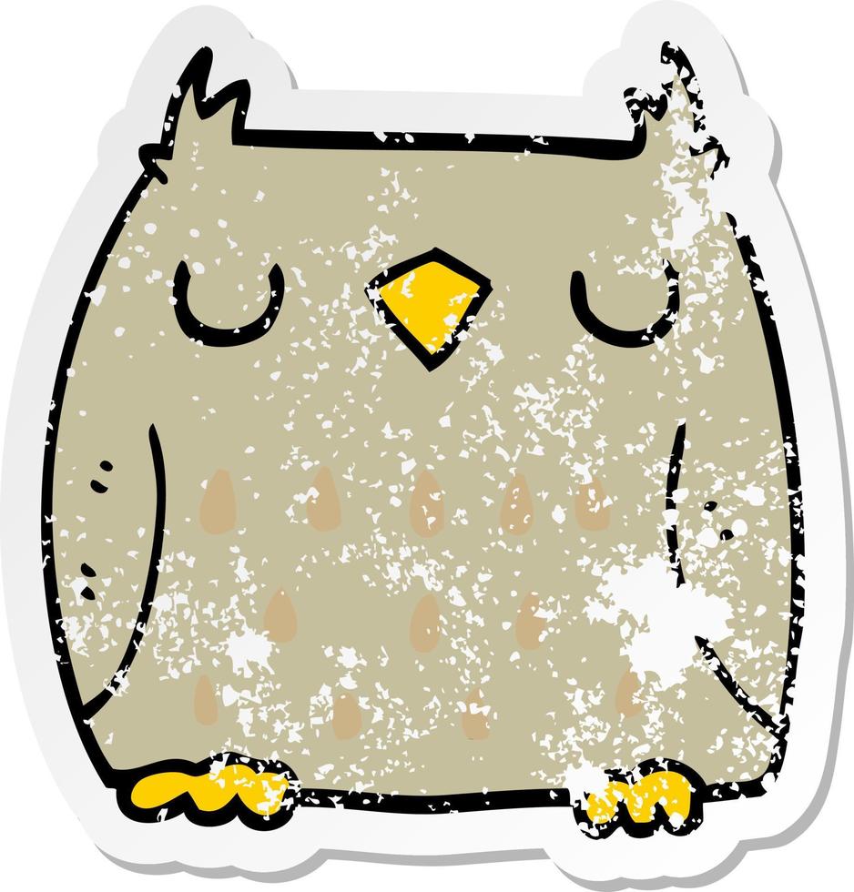 distressed sticker of a cute cartoon owl vector