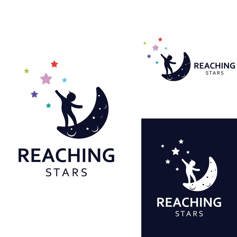 un logo para alcanzar las estrellas o un logo para alcanzar un sueño o meta. logotipo usando plantilla de ilustración de vector de diseño de concepto.