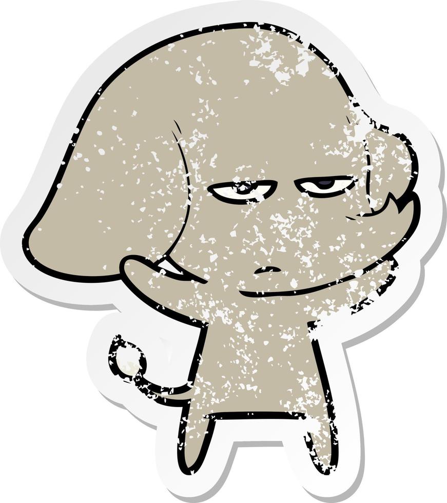 distressed sticker of a annoyed cartoon elephant vector