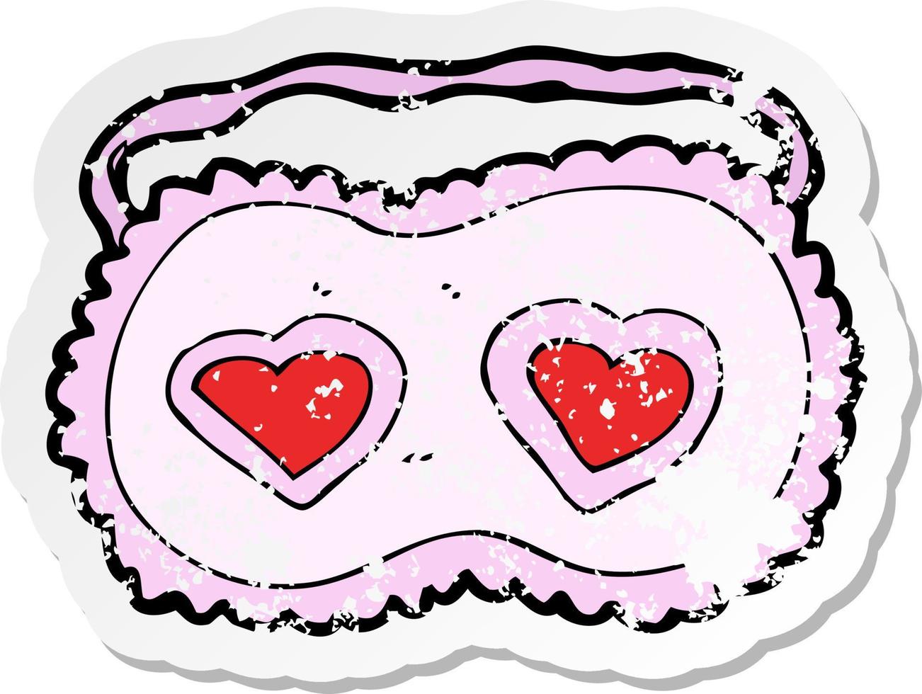 retro distressed sticker of a cartoon sleeping mask with love hearts vector