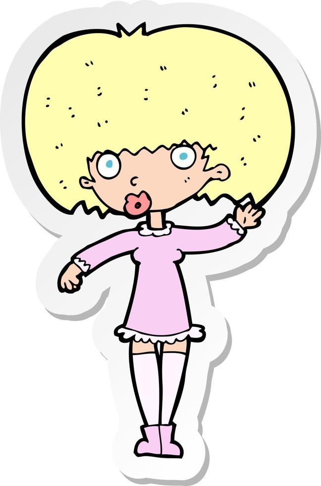 sticker of a cartoon waving girl vector