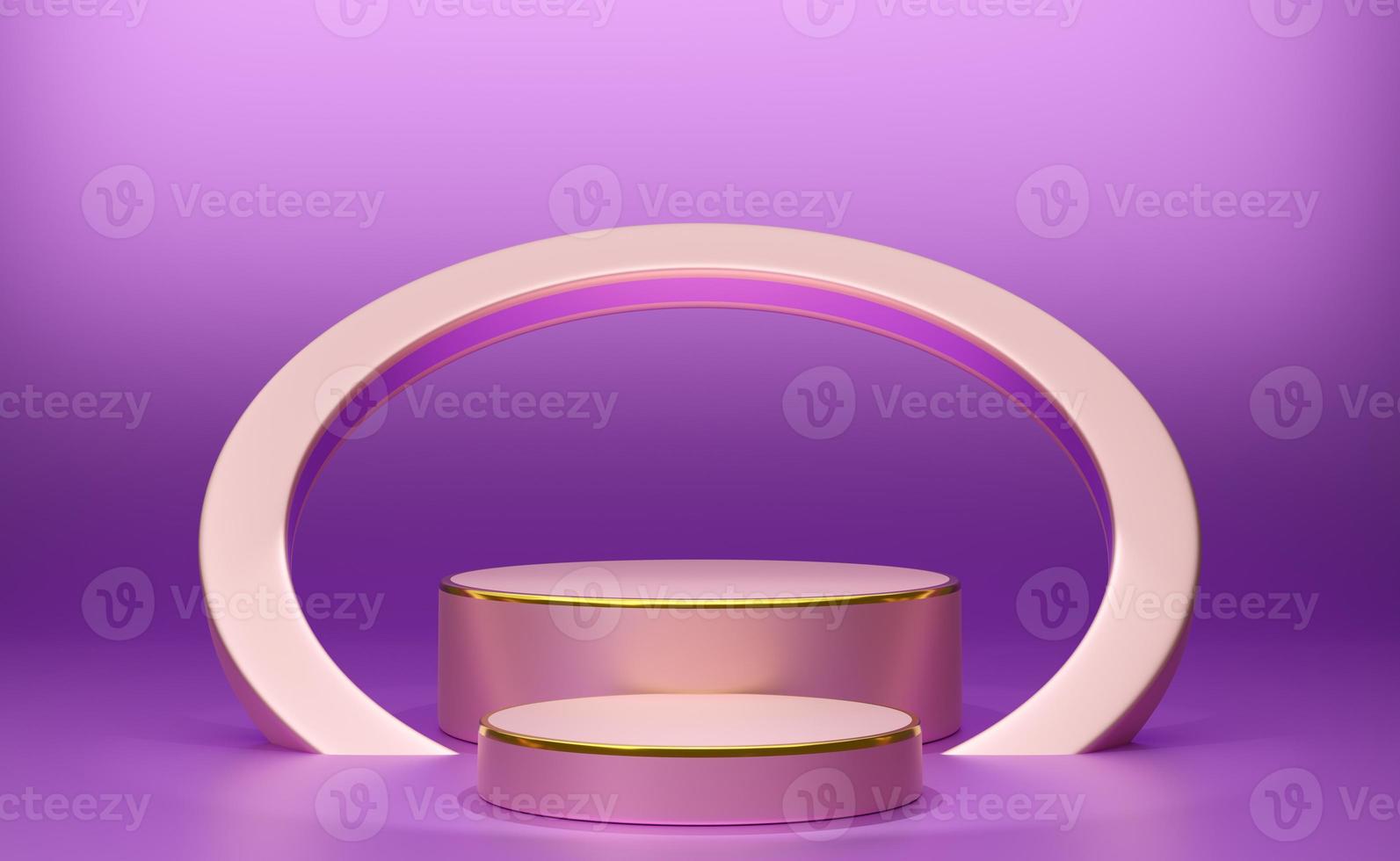 Podium empty with geometric shapes  in purple or violet composition for modern stage display and minimalist mockup ,abstract showcase background ,Concept 3d illustration or 3d render photo