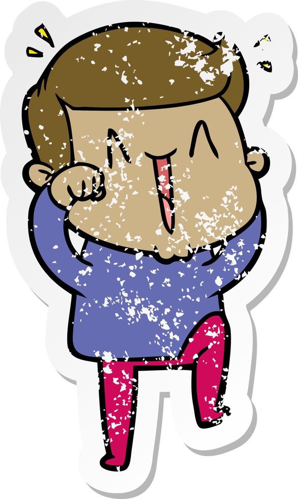 distressed sticker of a cartoon excited man vector