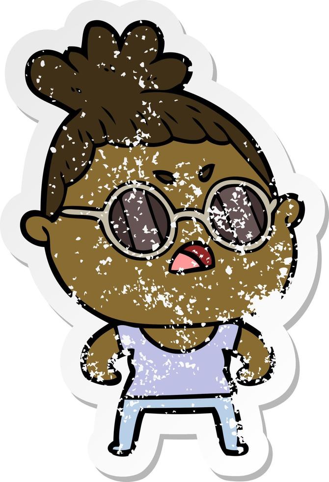 distressed sticker of a cartoon annoyed woman vector