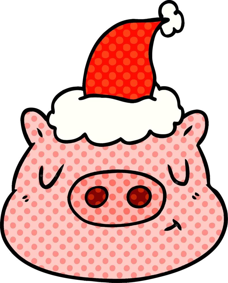 comic book style illustration of a pig face wearing santa hat vector