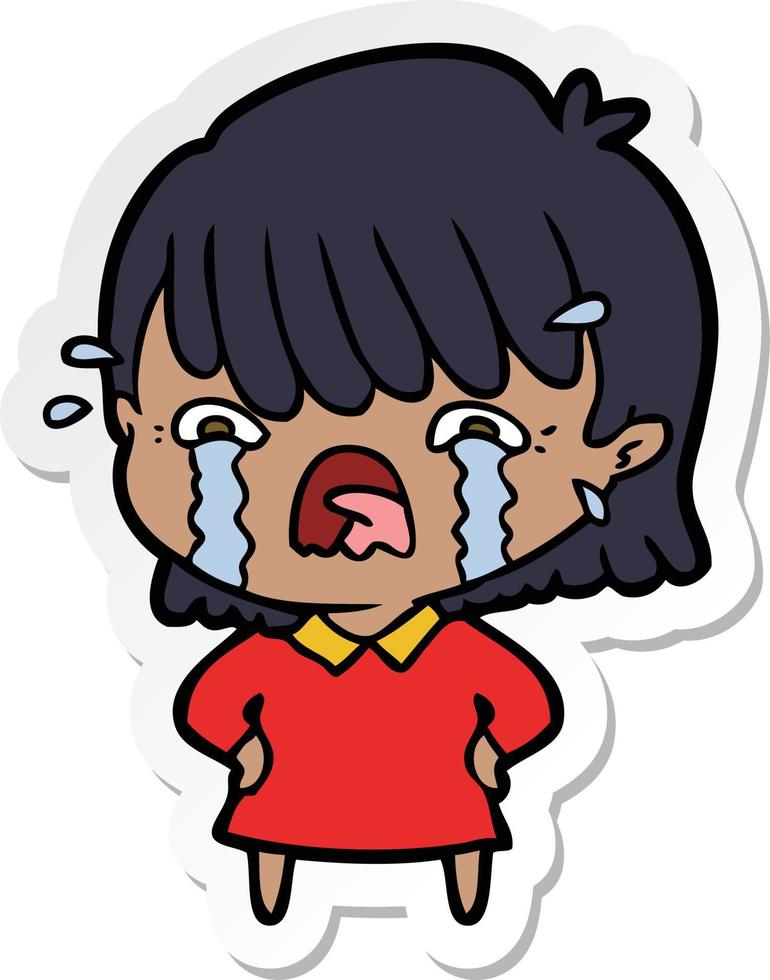 sticker of a cartoon girl crying vector