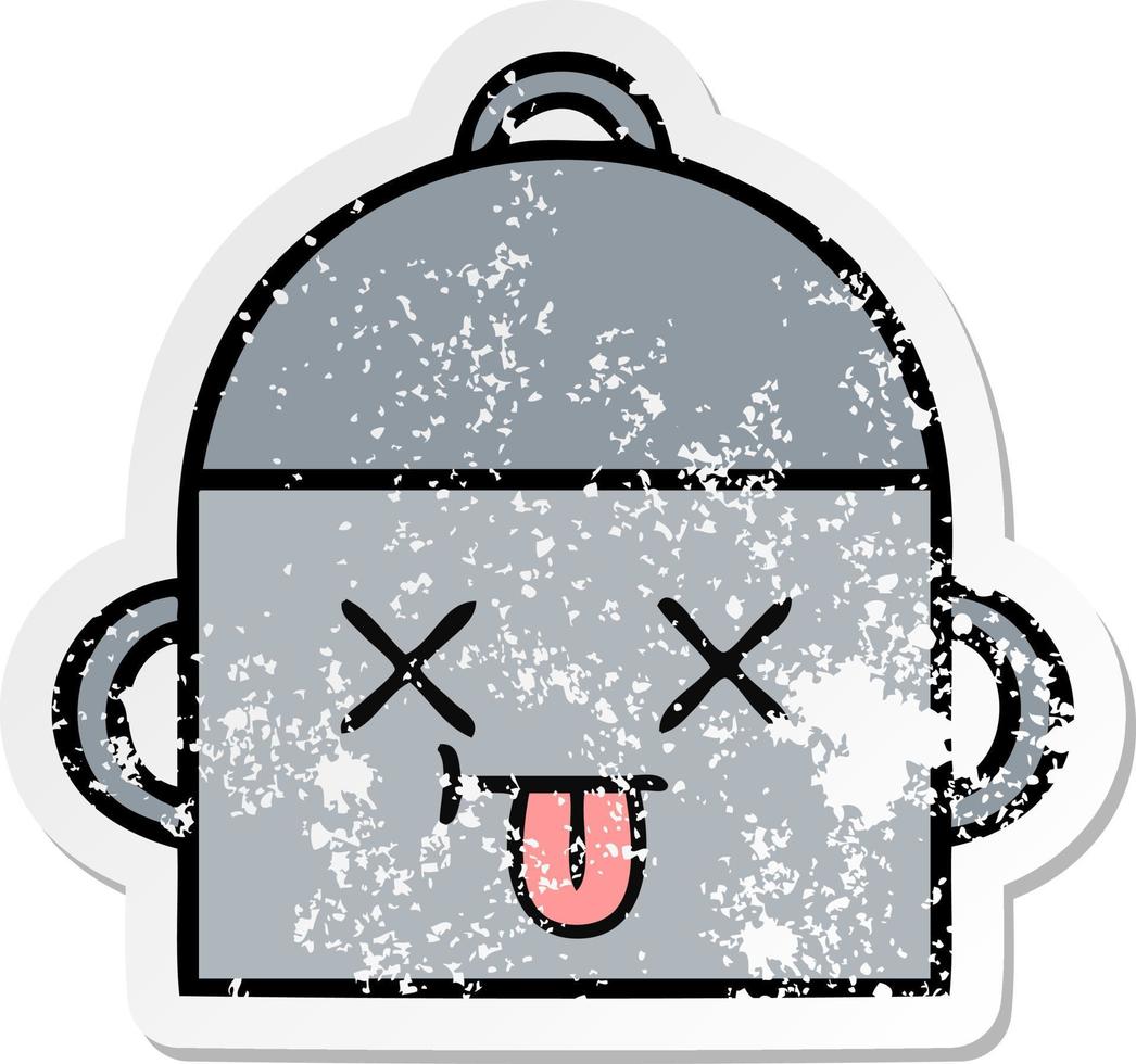 distressed sticker of a cute cartoon cooking pot vector
