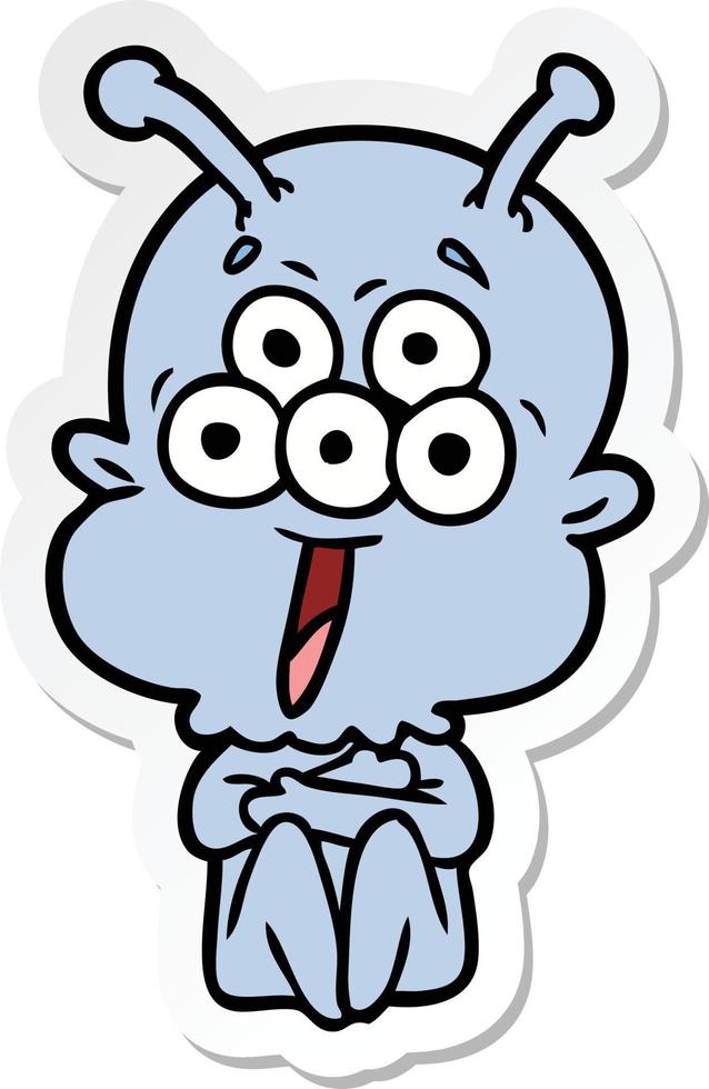 sticker of a happy cartoon alien vector