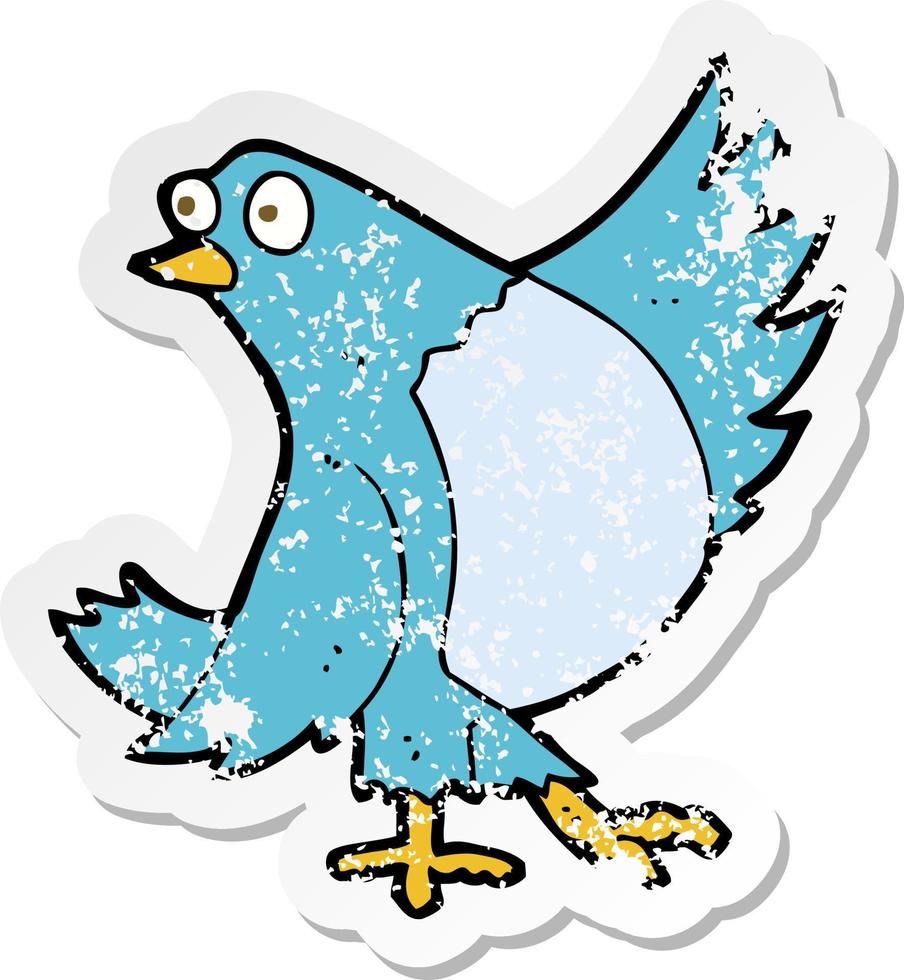 pegatina retro angustiada de un pájaro azul bailando de dibujos animados vector
