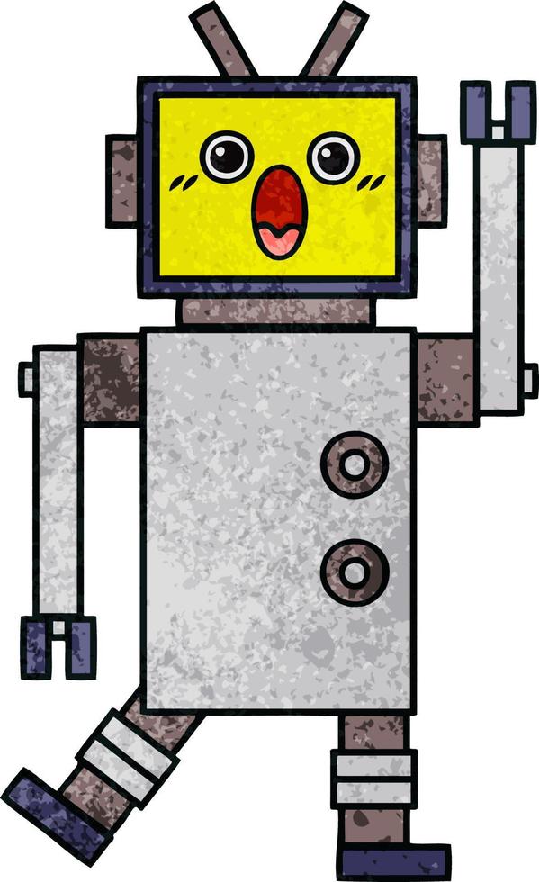 retro grunge texture cartoon robot vector