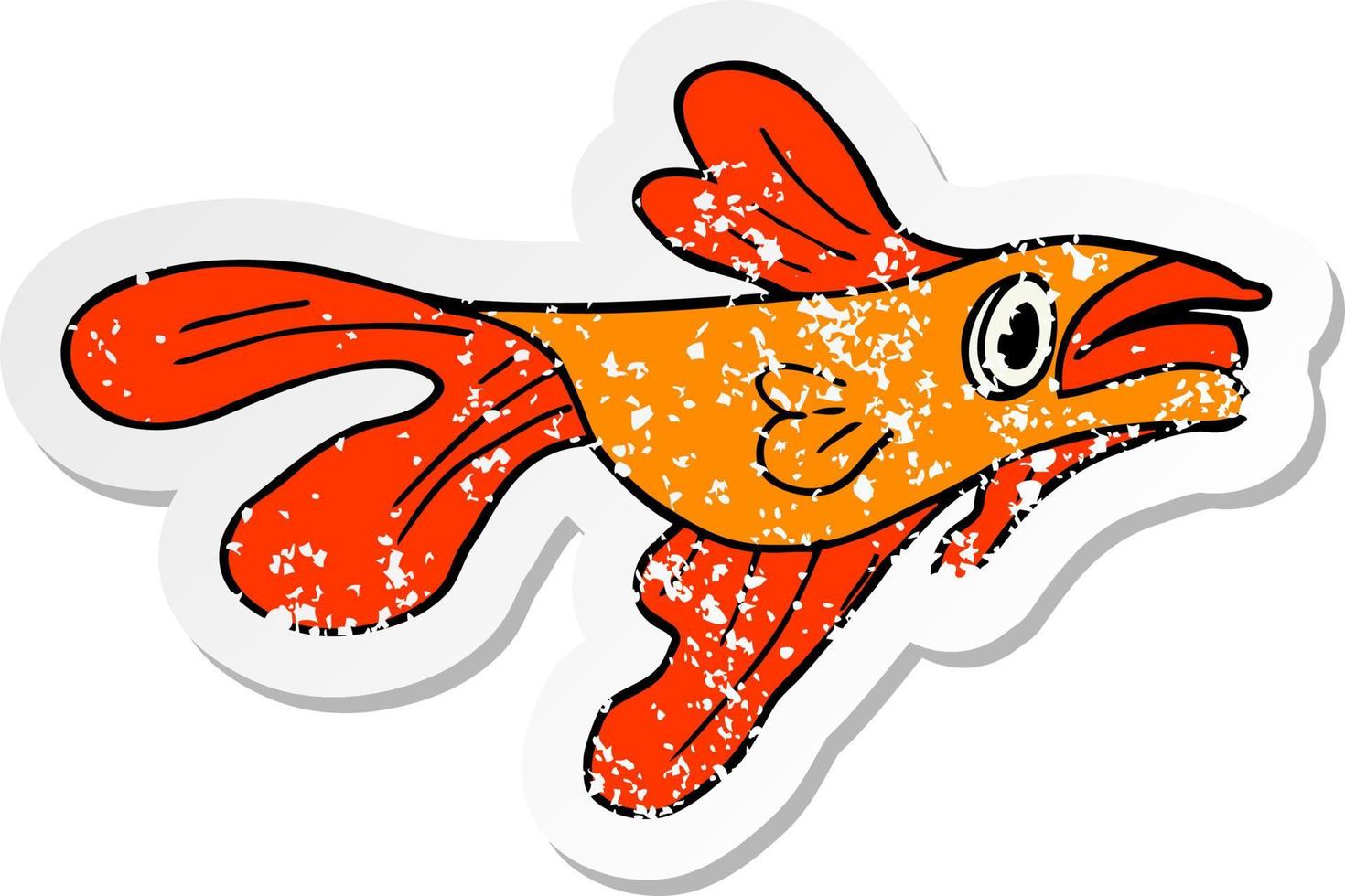distressed sticker of a cartoon fighting fish vector