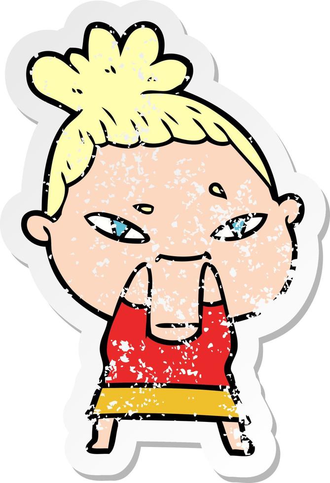 distressed sticker of a cartoon woman vector