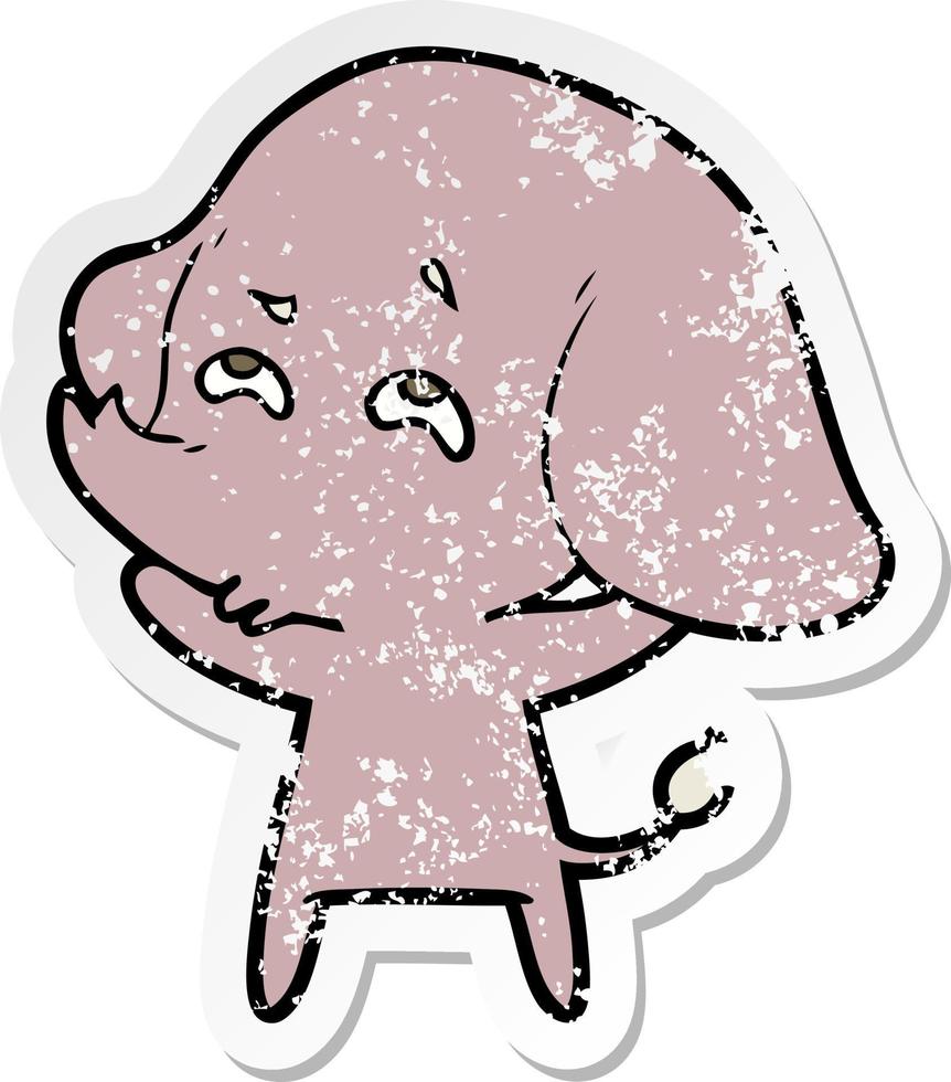 distressed sticker of a cartoon elephant remembering vector