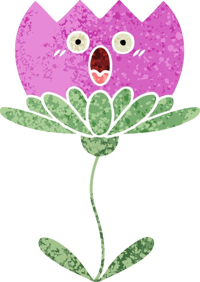 retro illustration style cartoon flower vector